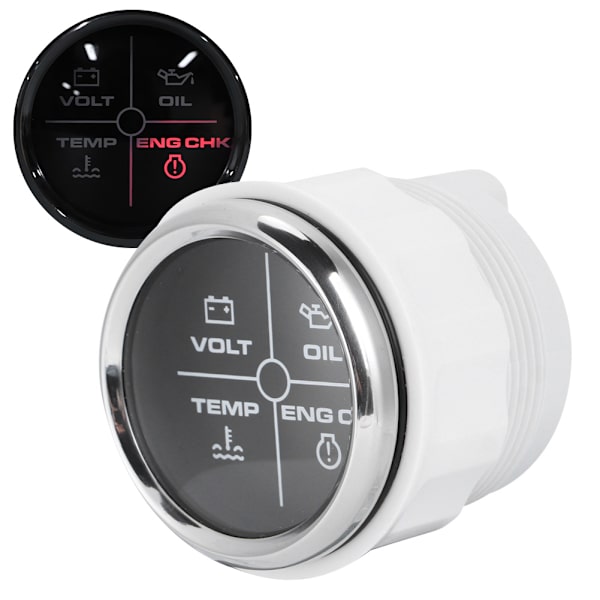52 mm/2 tommer multifunktions 4LED-alarmindikator Volt Vandtemperatur Olietrykalarmsmåler 12/24V til marinebåd Sort urskive Sølvramme