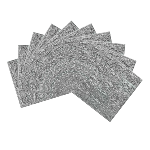 【BEMS】10 pcs 3D Brick Wall Stickers - Silver Grey - Height 38.5 cm * Width 35 cm * Thickness 3 mm