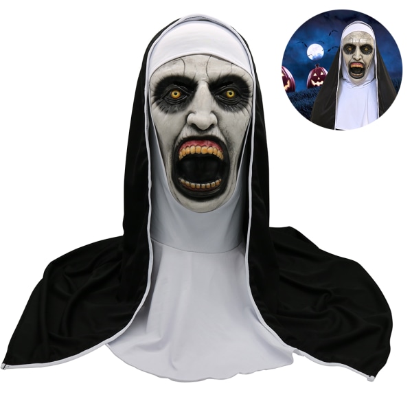 Halloween nonne Skrekkmaske Cosplay Skremmende lateksmasker med hodeskjerf helhjelm Halloween festrekvisitter
