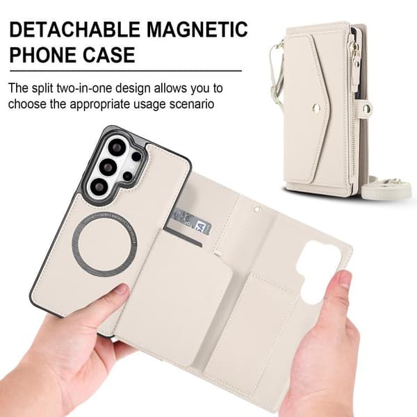 Kompatibel med Samsung Galaxy S26 Ultra 5G Case in Multifunctional Leather with Detachable Strap Vit