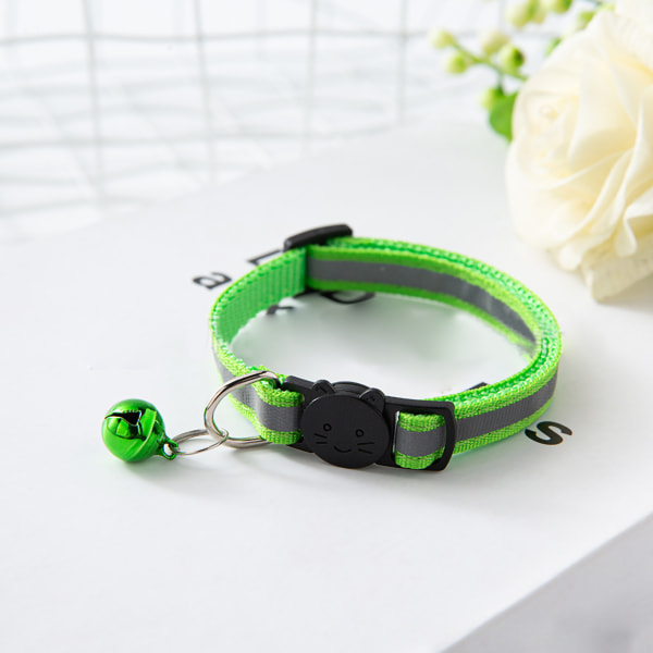 TIMH Pet Bell Halsband Säkerhetsspänne Justerbart reflekterande katthalsband med klocka för hundar Valpar Kattungar Ljusgrön
