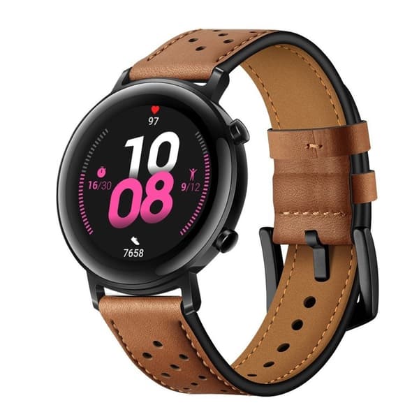 Huawei Watch GT 2 42mm Huldesign Ægte Læder Urrem - Sort[BEMS] Black black