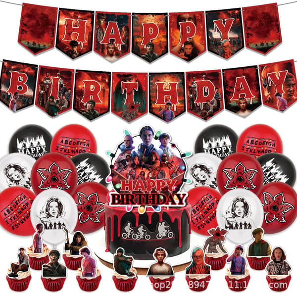 Stranger Things Sesong 5 Bursdagsfestdekorasjoner - Kaketopper Ballongsett[BEMS] A