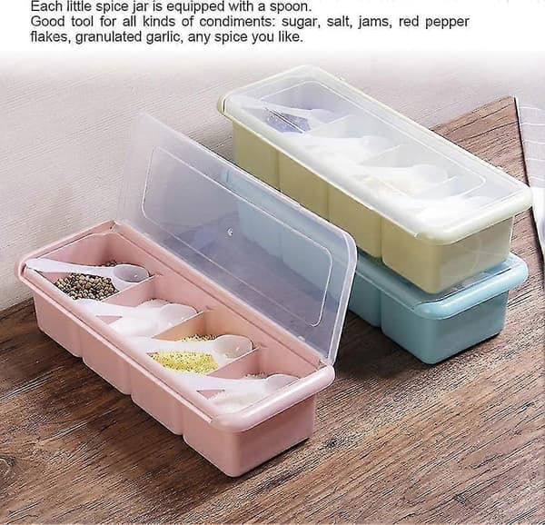 Krydderboks med 4 rom, krydderhylle, organisator, krydderbeholder, 11,42 * 4,53 * 2,76 tommer Pink
