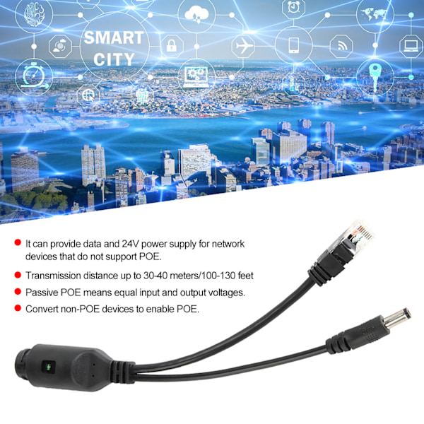 24V Vedenkestävä IP-kamera Power over Ethernet -sovitin POE-kaapelijakaja Injektori Musta