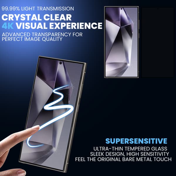 【BEMS】2-Pack Compatible with Samsung S24 Ultra Privacy Screen Protector - Tempered Glass 9H - Super Quality 3D