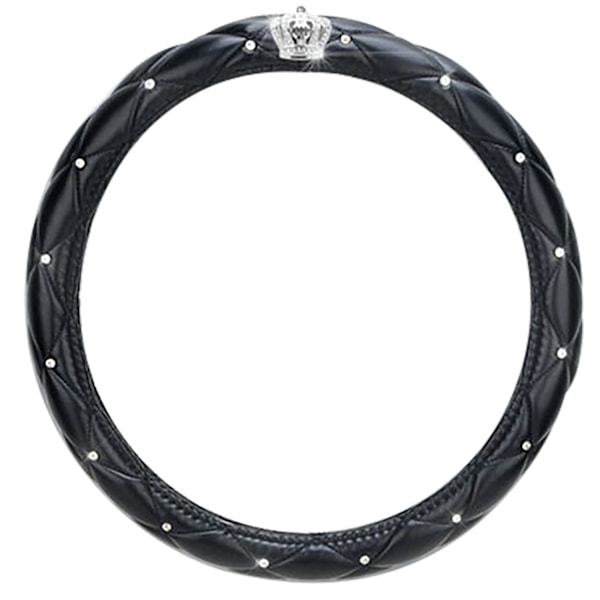 Rattstyrningsöverdrag för kvinnor, söt, universell, halkfri, PU-läder, med strass, svart