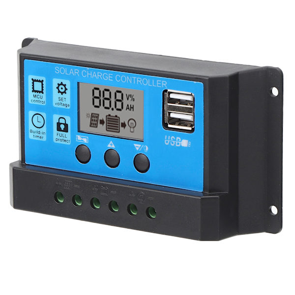 Solcellsladdningsregulator LCD Dubbel USB PWM Cell Panel Regulator med Automatisk Lastidentifiering 12V 24V40A