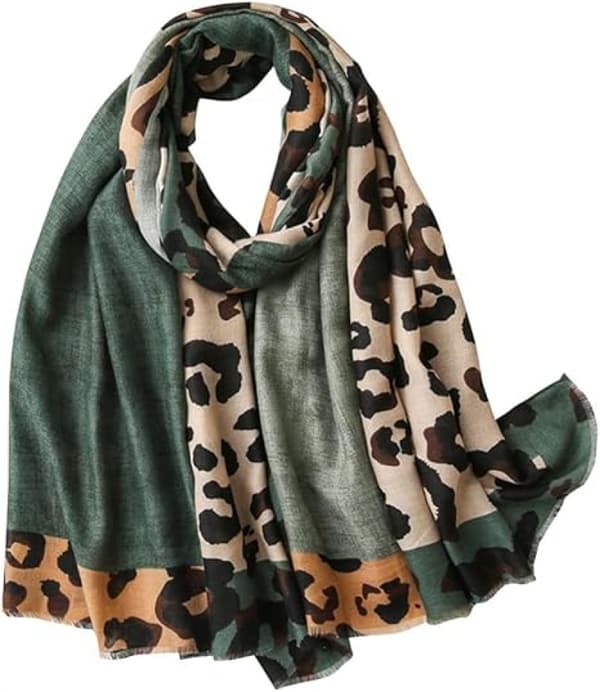grønn - Dame skjerf med dyreprint, stort leopardmønstret skjerf, omslagsskjerf