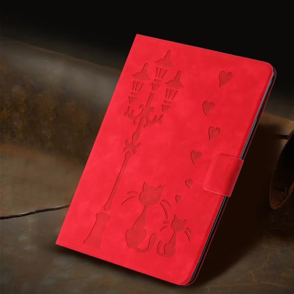 【BEMS】Kompatibel med Samsung Galaxy Tab S5e preget katteskinnveske Röd
