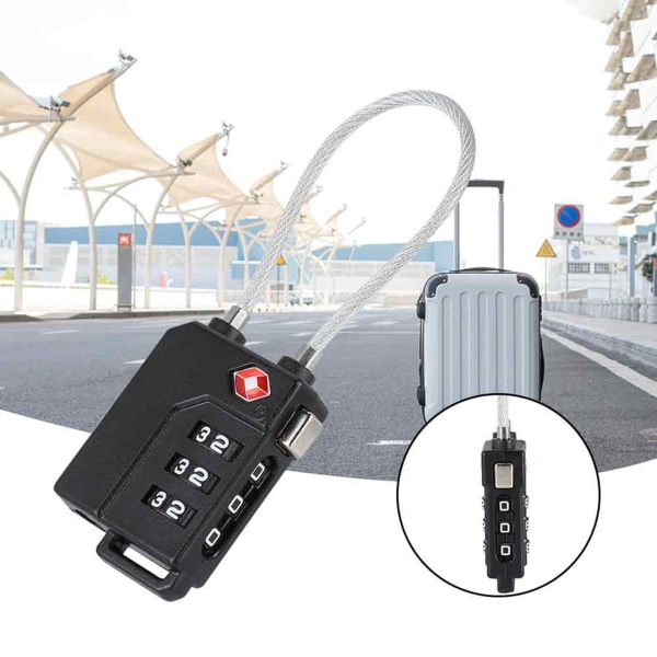 3-cifret adgangskode TSA ståltrådslås Toldkodelås til rejsekuffertbagage (sort)//+