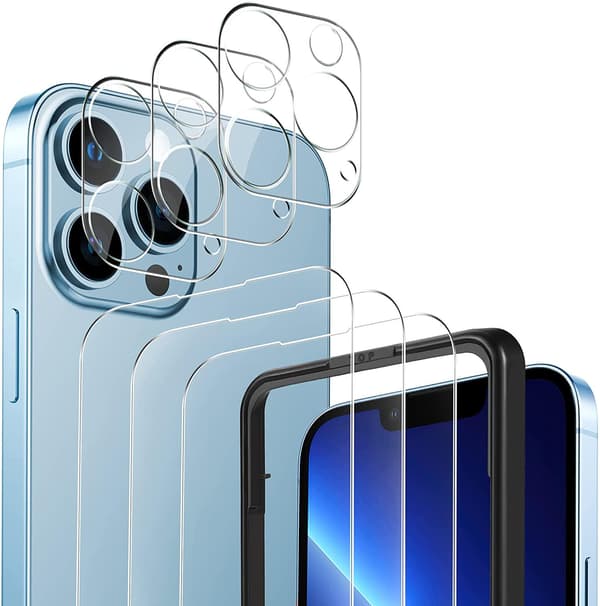 【BEMS】6-pack Screen Protector Compatible with iPhone 13 Pro + Frame Strong Tempered Glass C4U® Transparent Transparent Kompatibel med iPhone 13 Pro (6.1)