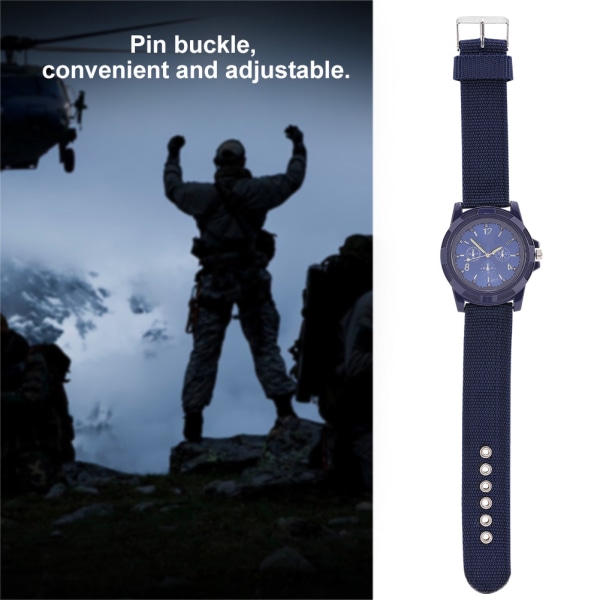 Elektronisk analog armbåndsur, rund nylonrem, militærarmbåndsur (blå)/