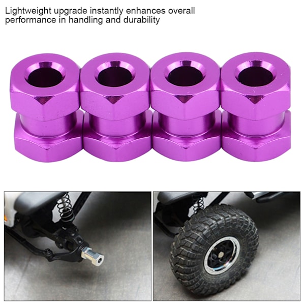 4 stk. 12mm RC Hex Hjulnav Metal Adapter til D90 AX10 CC01 SCX10 F350 Crawler (15mm Lilla)