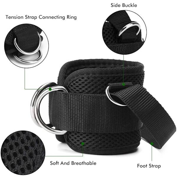 1 Par Ankelstropper for Kabelmaskintilbehør Justerbare Innendørs Treningsankelmansjetter med 4 D-ringer for Kickbacks Glute Trening Beinforlengelser