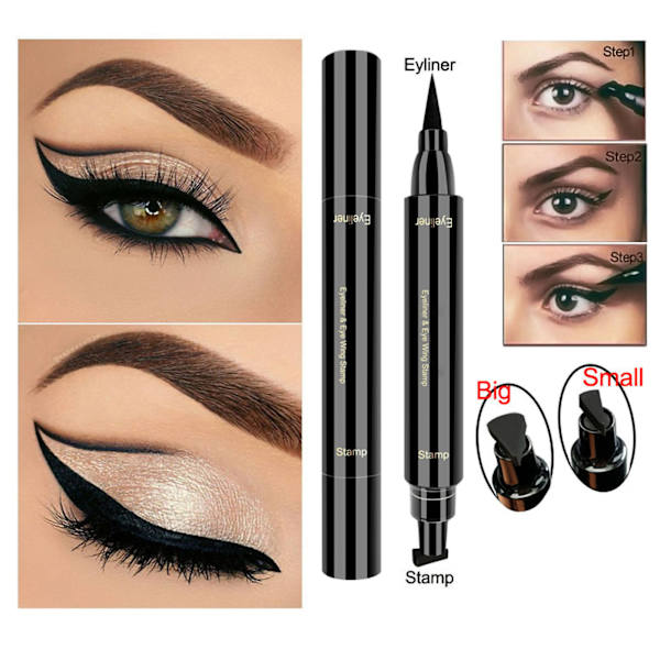 Siipimäinen Eyeliner-Leima Kaksoispäinen Nestemäinen Silmänympärysväri Kynä Vedenkestävä Tahraamaton Pitkäkestoinen Eyeliner Vamp-Tyylinen Työkalu Siipille tai Kissansilmälle