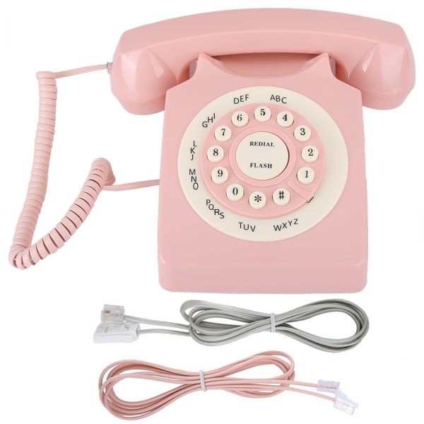 TIMH Vintage Telefon High Definition Opkaldskvalitet Kablet telefon til hjemmekontor Pink