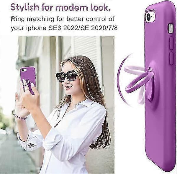 Kompatibel med iPhone SE 2022 4,7 tum, iPhone SE3-skal, iPhone SE 2020-skal/iPhone 8 med ringstöd | Mikrofiberfoder | Stötsäkert stål