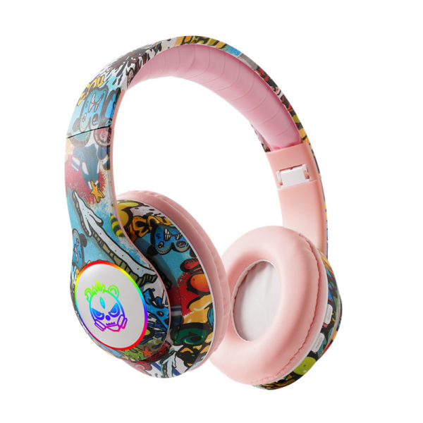 LED-belysning spel trådlöst kort graffiti bluetooth headset med mikrofon stereo musik spel headset tjej pojke present Pink