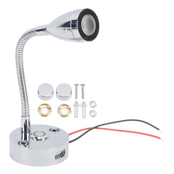 Læselampe til autocamper LED Krom Sengelampe indendørs Båd Yacht USB 3 Justerbar lysfarve Touch Lampe DC12 til 24V