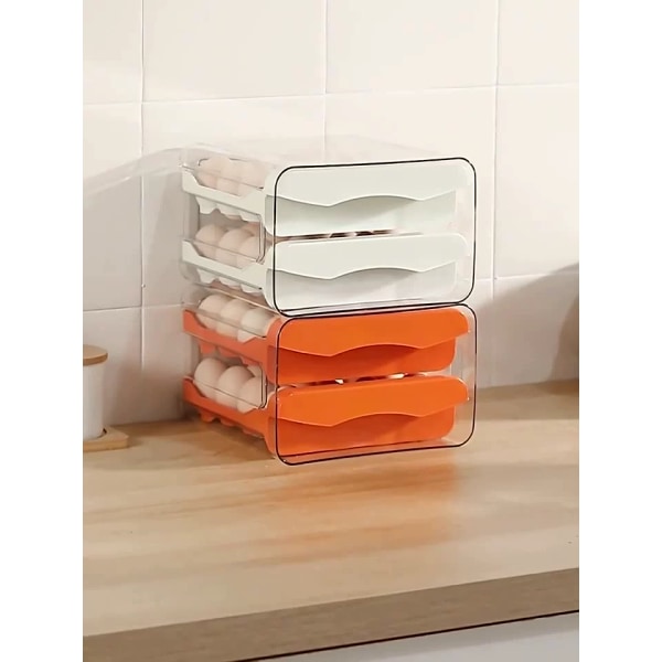Genomskinlig äggförvaringslåda med 32 rutnät dubbellagers stapling lådtyp äggbricka kök kyl crisper dubbellager orange 22,5*21,5*14 22.5*21.5*14 Double layer orange