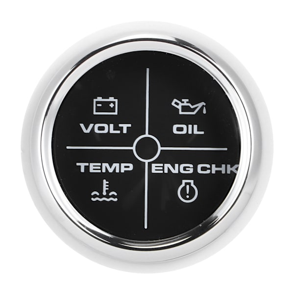 52 mm/2 tommer multifunktions 4LED-alarmindikator Volt Vandtemperatur Olietrykalarmsmåler 12/24V til marinebåd Sort urskive Sølvramme