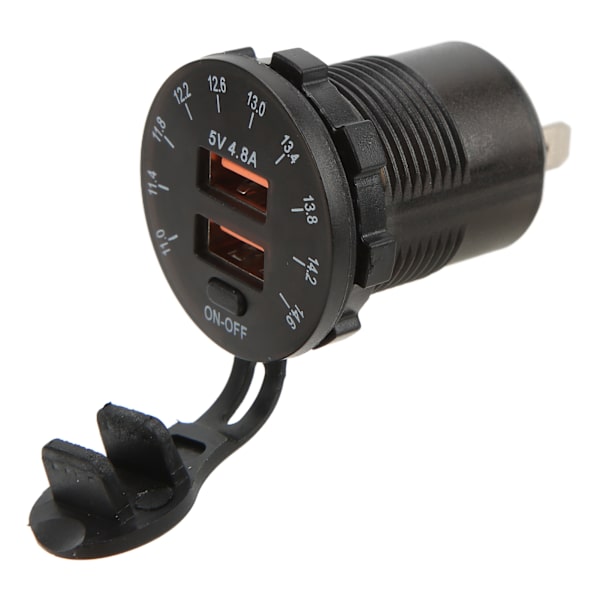 Musta Universaali Kaksois-USB-laturipistoke 4,8A värinäyttö Pikalataus Autolaturi Vedenpitävä 12‑24V