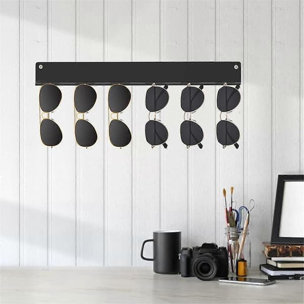 【BEMS】Sunglasses Rack Wall Mounted Clear Acrylic Glasses Display 6 Slots Eyewear Storage Black