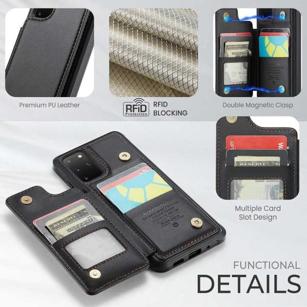 【BEMS】Stødsikkert etui kortholder stativ 4-slots kompatibel med Samsung S20 Sort