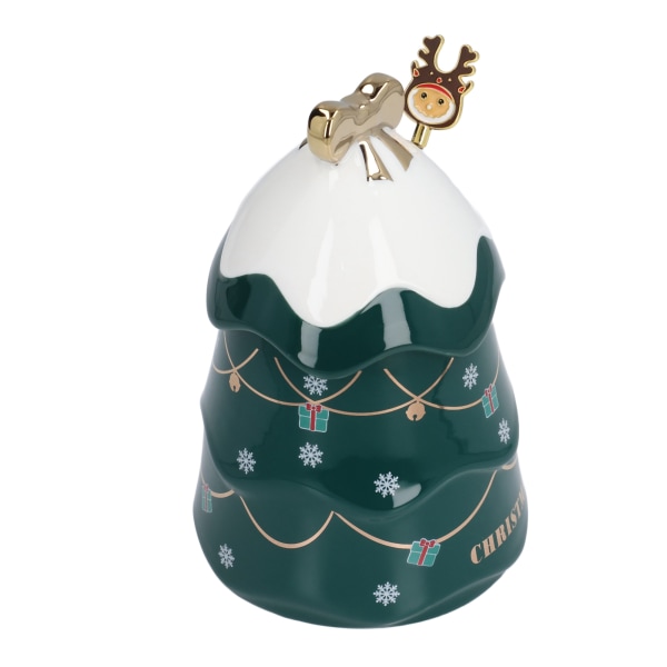 Stor Keramisk Julekop med Låg og Ske - 500ml Grøn