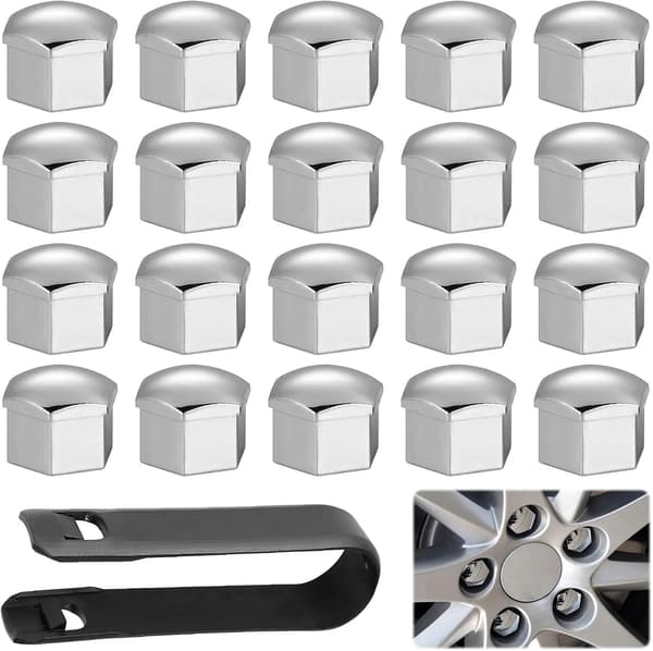 17 mm mutterdeksel, 20 stk mutterdeksel, boltedeksel, mutterhette, bilhjulmutterdeksel for bil, bilhjulmutterdeksel med fjerningsverktøy (sølv)