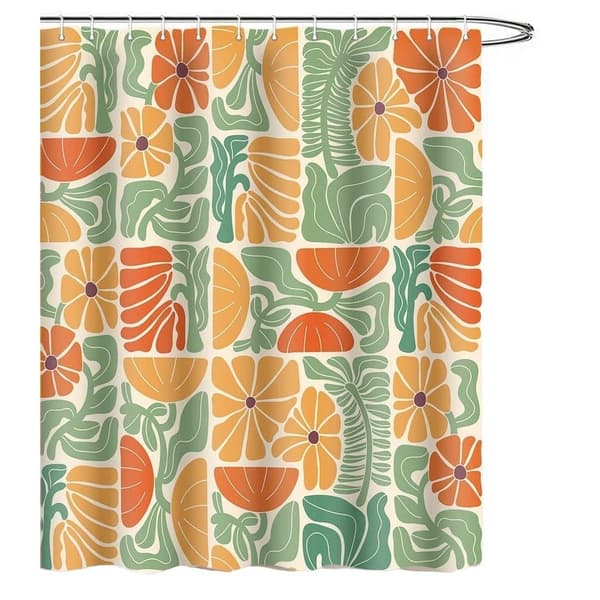 Lollanda Boho Duschdraperi, 180x180 cm, Abstrakt Blommig, Vattentätt Polyester Duschdraperi med 12 Krokar, Modern Digitaltrycksdesign[BEMS] B