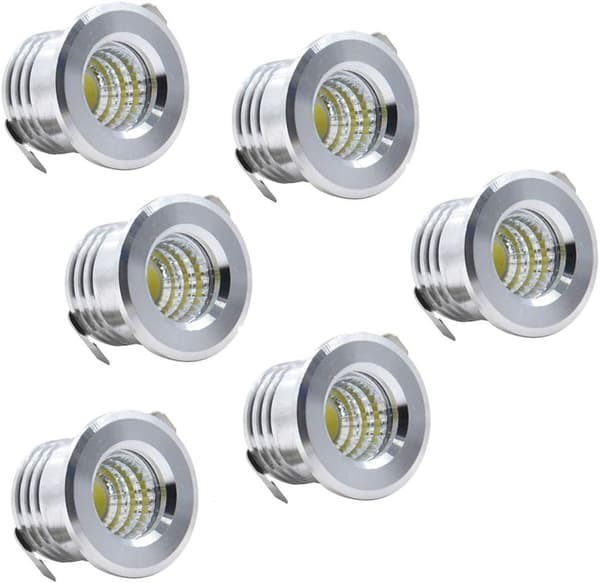Sæt med 6 mini forsænkede LED-spots - 3W - 3,8 cm - Varm hvid