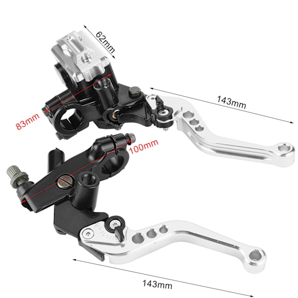 1 Par 7/8\"(22mm) Universal Motorcykelbroms Koppling Huvudcylinder Reservoar Spakar Silver