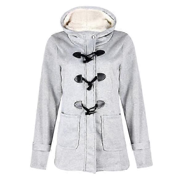 Dame Overtøj Vinter Varm Hættefrakke Vindtæt Langærmet Tyk Parka Lysegrå Light Grey 6XL