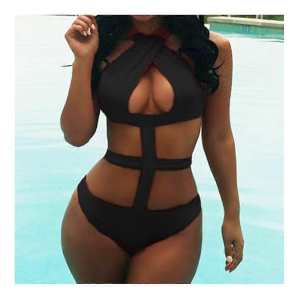 Ensfarget Halter Monokini Badedrakt i ett stykke[BEMS] punainen XL