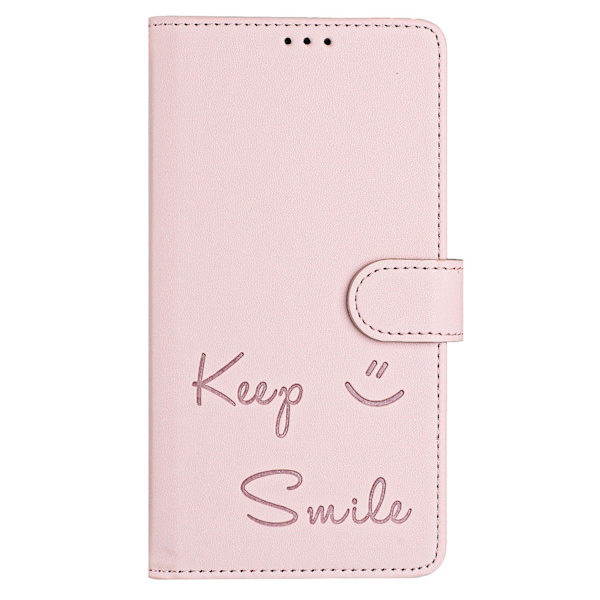 【BEMS】Case Compatible with iPhone 15 Plus Pink Leather Simple Wallet Design Smiley Face Anti-fall