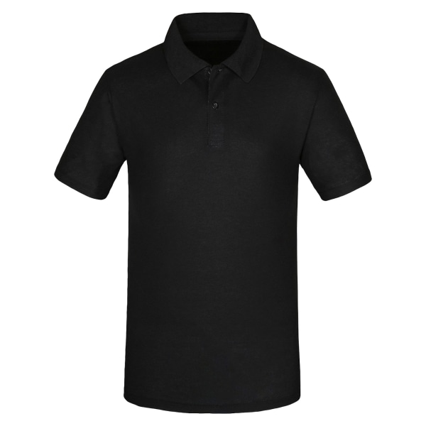 Kortermet skjorte med knapper for menn Svart bomullspolyester Uformell T-skjorte med skru ned krage for kontorarbeid Svart L