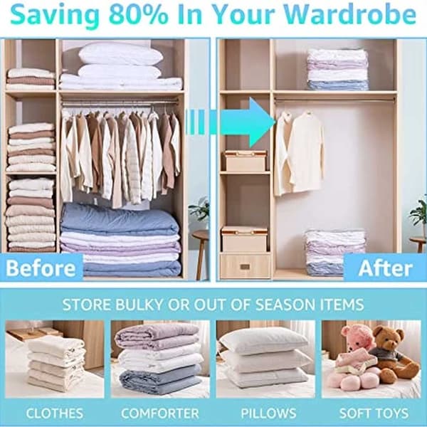【BEMS】Vacuum Bags Compatible with Clothes, Pillows, Duvets - No Pump Needed! Transparent transparent