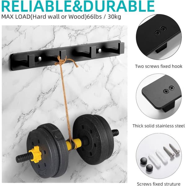 【BEMS】Wall Mounted Coat Rack, Stainless Steel Wall Hook, Towel Rack Compatible with Jackets, Scarves, (Black, 4 Hooks)