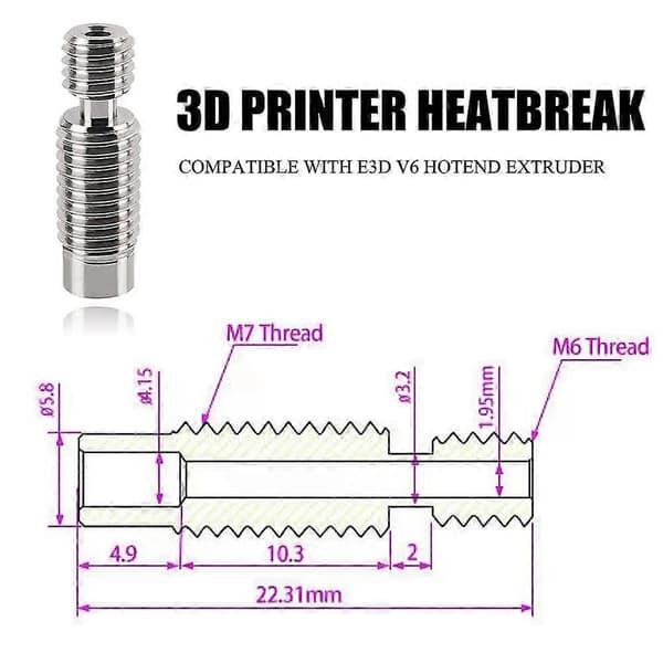 3D-printer Heatbreak Throat 8 stk. kompatibel med E3D V6 Hotend Extruder Alle