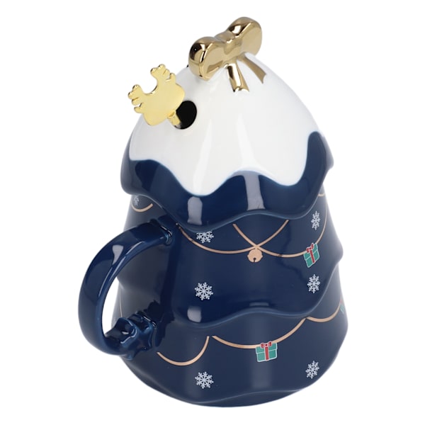 Stor Jul Keramik Te Mjölk Kaffe Mugg med Lock Sked - 500ml - Blå - Hem Semestergåvor