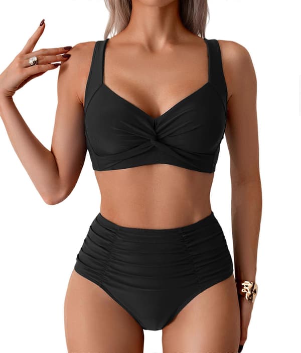 【BEMS】Dame Bikini Sæt Twist Front Todelt Badedragt Sort L Black L