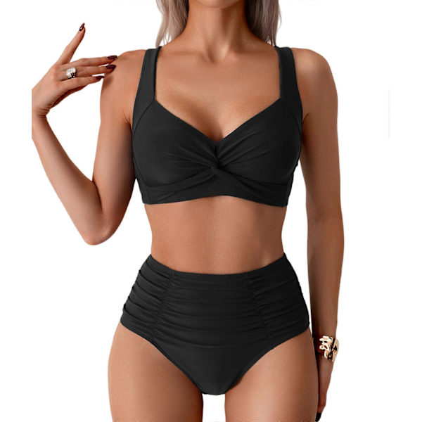 【BEMS】Dame Bikini Sæt Twist Front Todelt Badedragt Sort M Black M