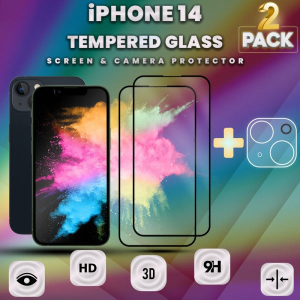 2-Pack Compatible with iPhone 14 - Screen Protector & Lens Protector - Tempered Glass 9H