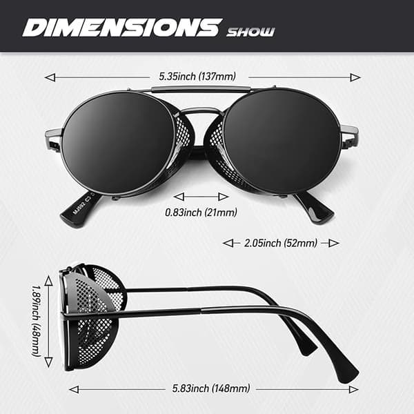 【BEMS】Men's Retro Steampunk Style Round Metal Frame Polarized Sunglasses