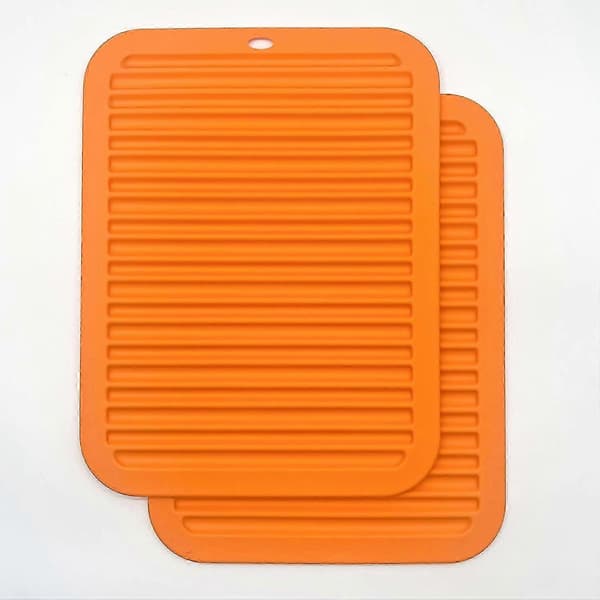 Multifunksjonelle silikonunderlag og gryteunderlag, 2-pakning, varmebestandige, sklisikre, fleksible, holdbare (oransje, 30 cm, rektangulær)