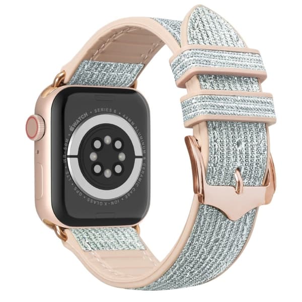 Kompatibel med Apple Watch (45mm) Glimmer Læderrem – Sol[BEMS] Silver grey silver