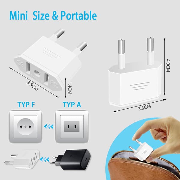 2-delt USA til Frankrike Pluggadapter, Tysk Pluggadapter, For USA til EU Reise