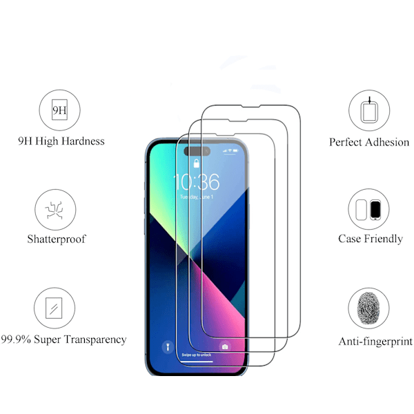 【BEMS】3-pack - iPhone 14 Pro Tempered Glass Screen Protector